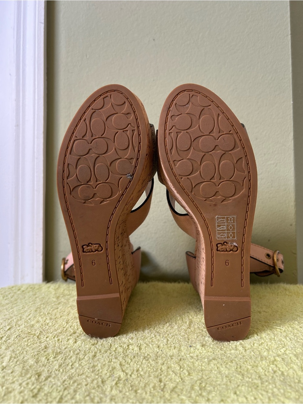 Coach Isia Metallic Wedged Leather Cork Open Toe Sz 6 Like New - Picture 12 of 12